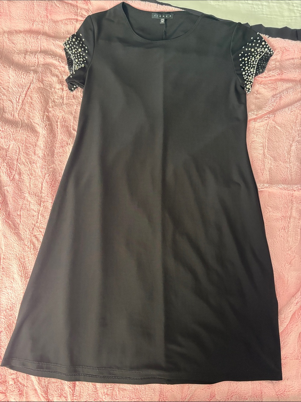 Tiana B. Black Dress with Studded Short Sleeves